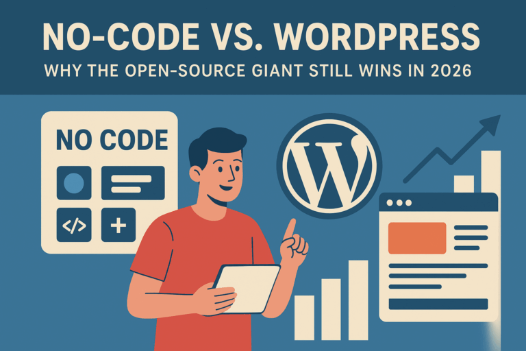 Read more about the article No-Code vs. WordPress: Why the Open-Source Giant Still Wins in 2026